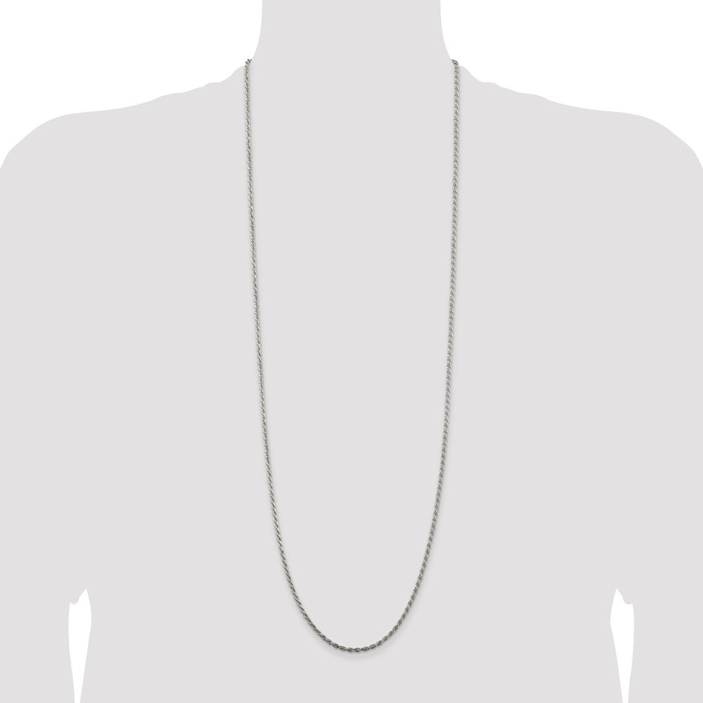 36 Inch Sterling Silver 2.25mm Diamond-Cut Rope Chain Necklace