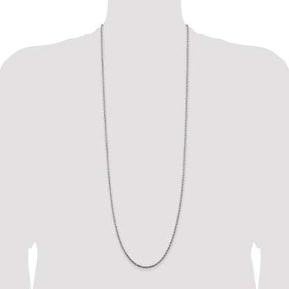 36 Inch Sterling Silver 2.25mm Diamond-Cut Rope Chain Necklace