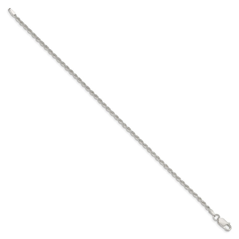 10 Inch Sterling Silver 2.25mm Diamond-Cut Rope Chain Anklet