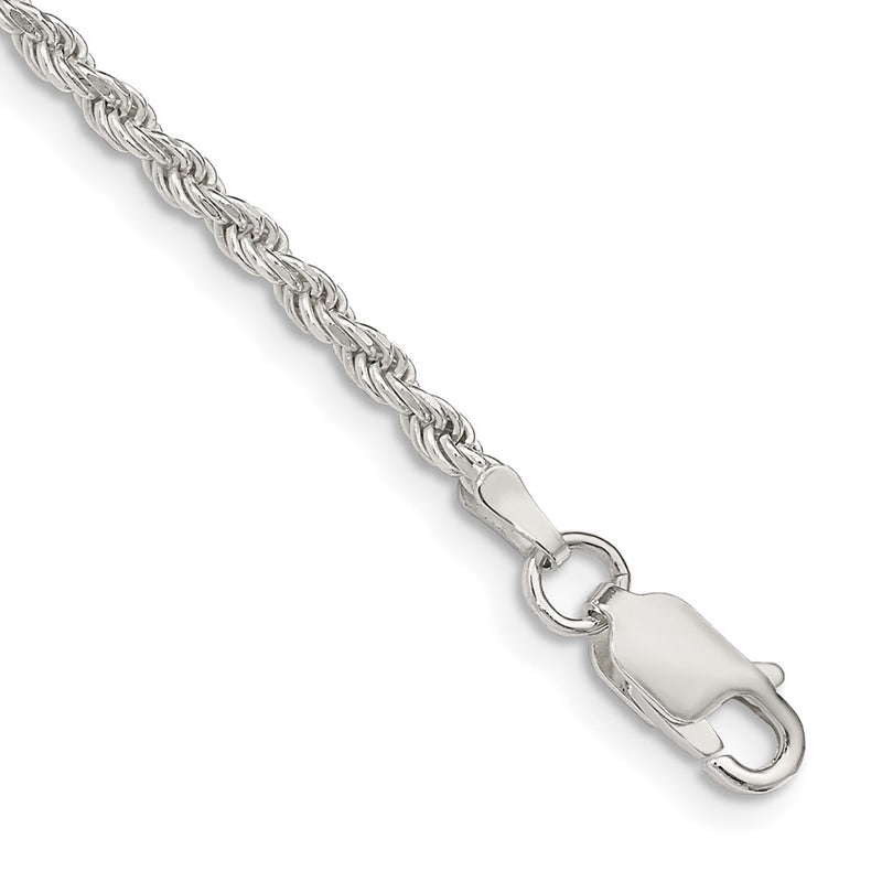 7 Inch Sterling Silver 2.25mm Diamond-cut Rope Chain Bracelet