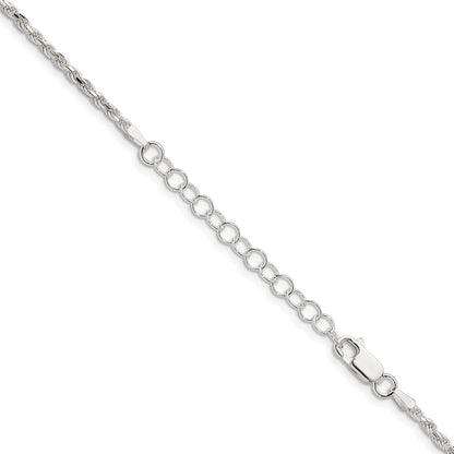 18 Inch Sterling Silver 2.25mm Diamond-Cut Rope Chain W/2In Ext.