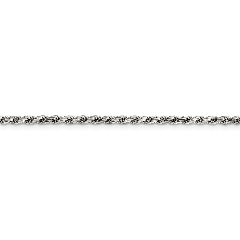 24 Inch Sterling Silver Rhodium-Plated 2.25mm Diamond-Cut Rope Chain Necklace