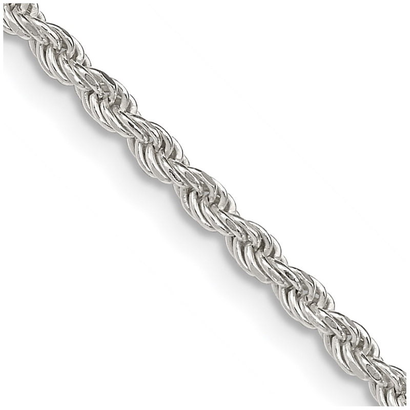 36 Inch Sterling Silver 2.25mm Diamond-Cut Rope Chain Necklace