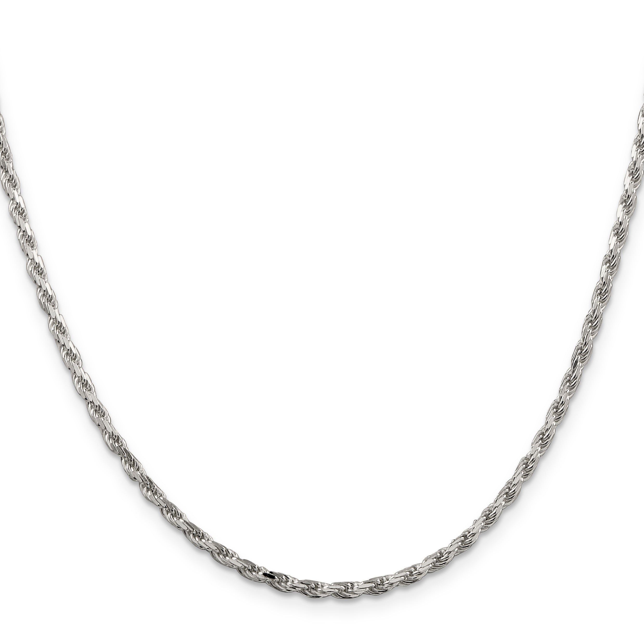 30 Inch Sterling Silver 2.5mm Diamond-Cut Rope Chain Necklace