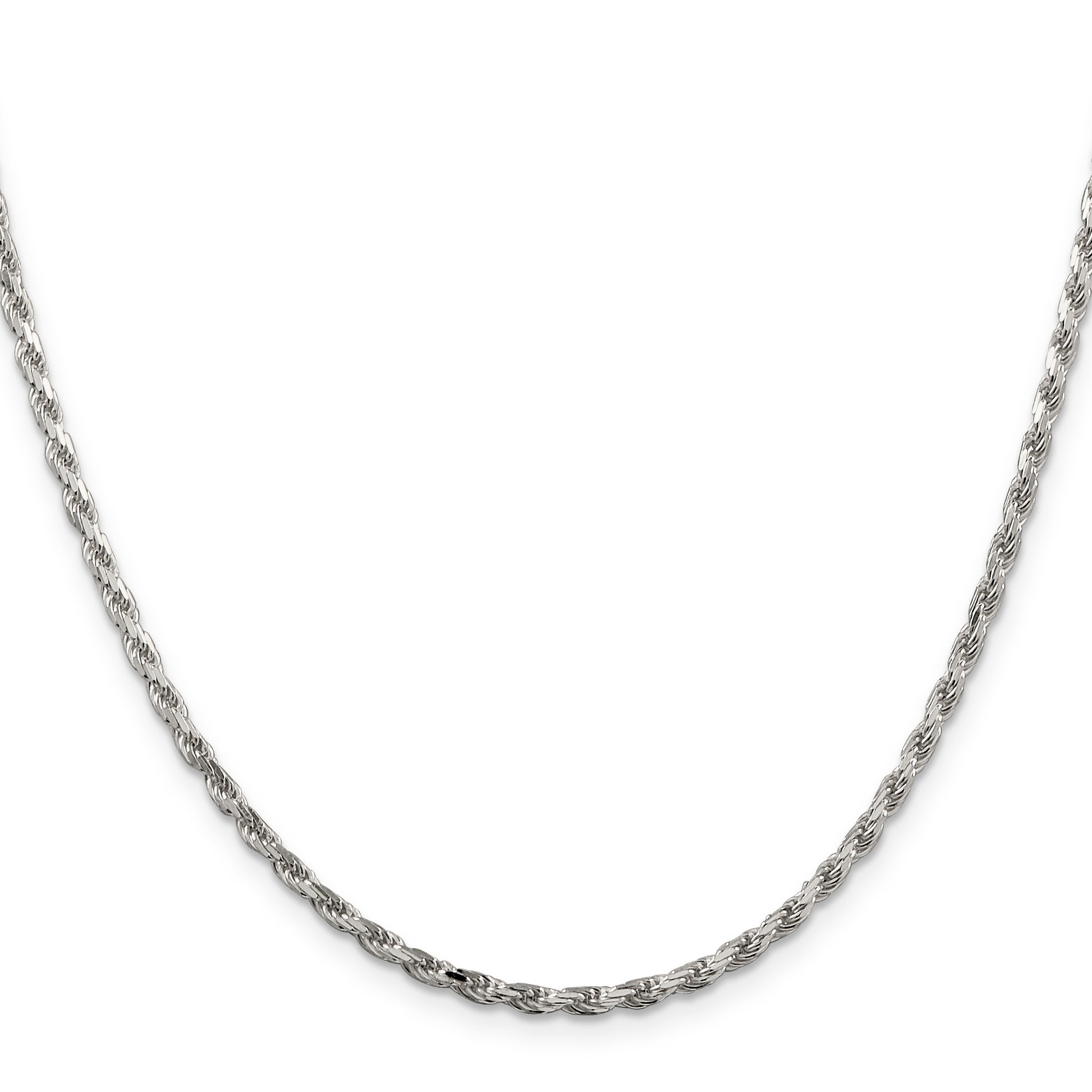 30 Inch Sterling Silver 2.5mm Diamond-Cut Rope Chain Necklace