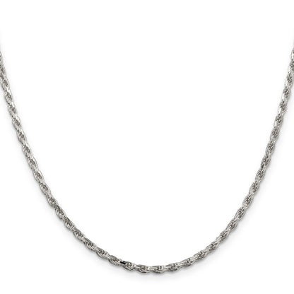 30 Inch Sterling Silver 2.5mm Diamond-Cut Rope Chain Necklace