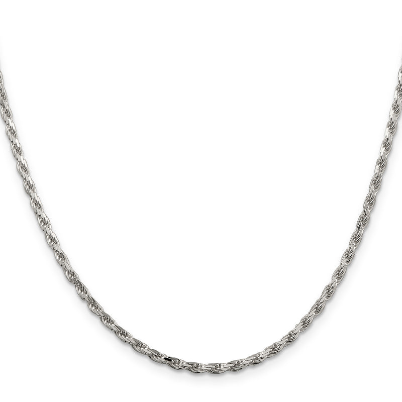 30 Inch Sterling Silver 2.5mm Diamond-Cut Rope Chain Necklace