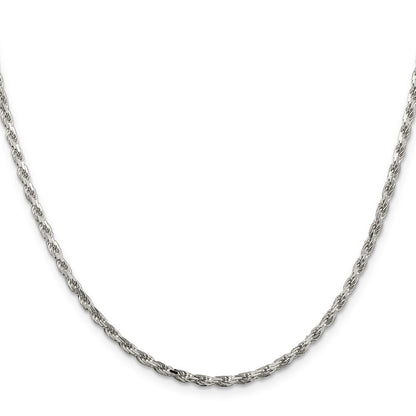 36 Inch Sterling Silver 2.5mm Diamond-Cut Rope Chain Necklace