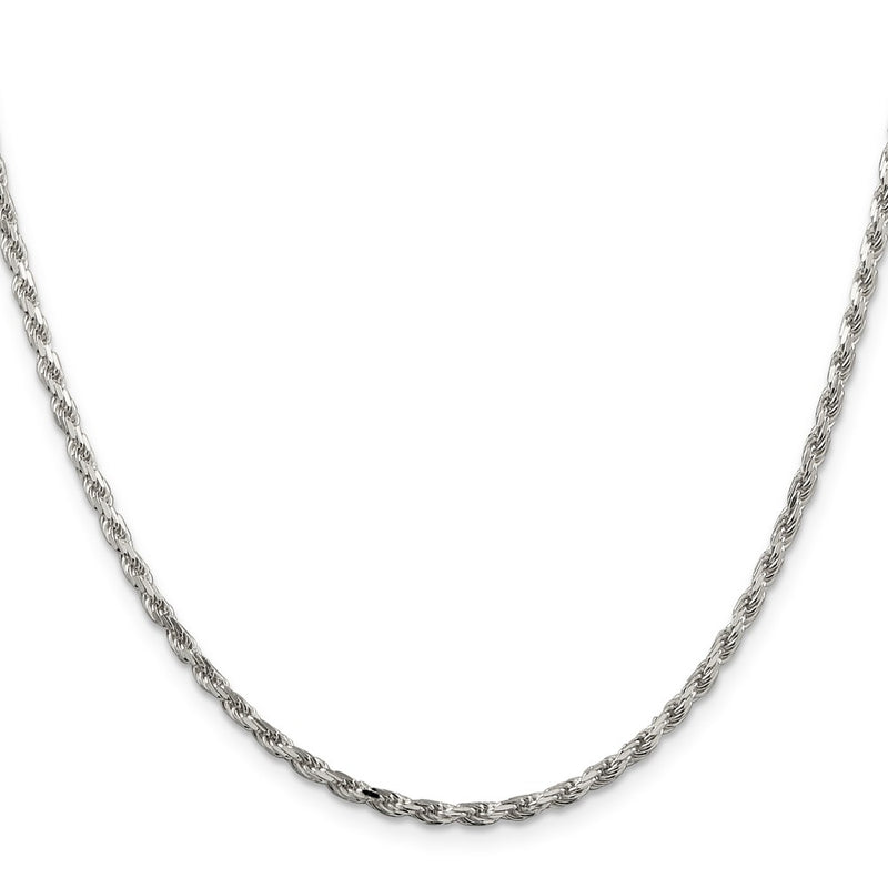 36 Inch Sterling Silver 2.5mm Diamond-Cut Rope Chain Necklace