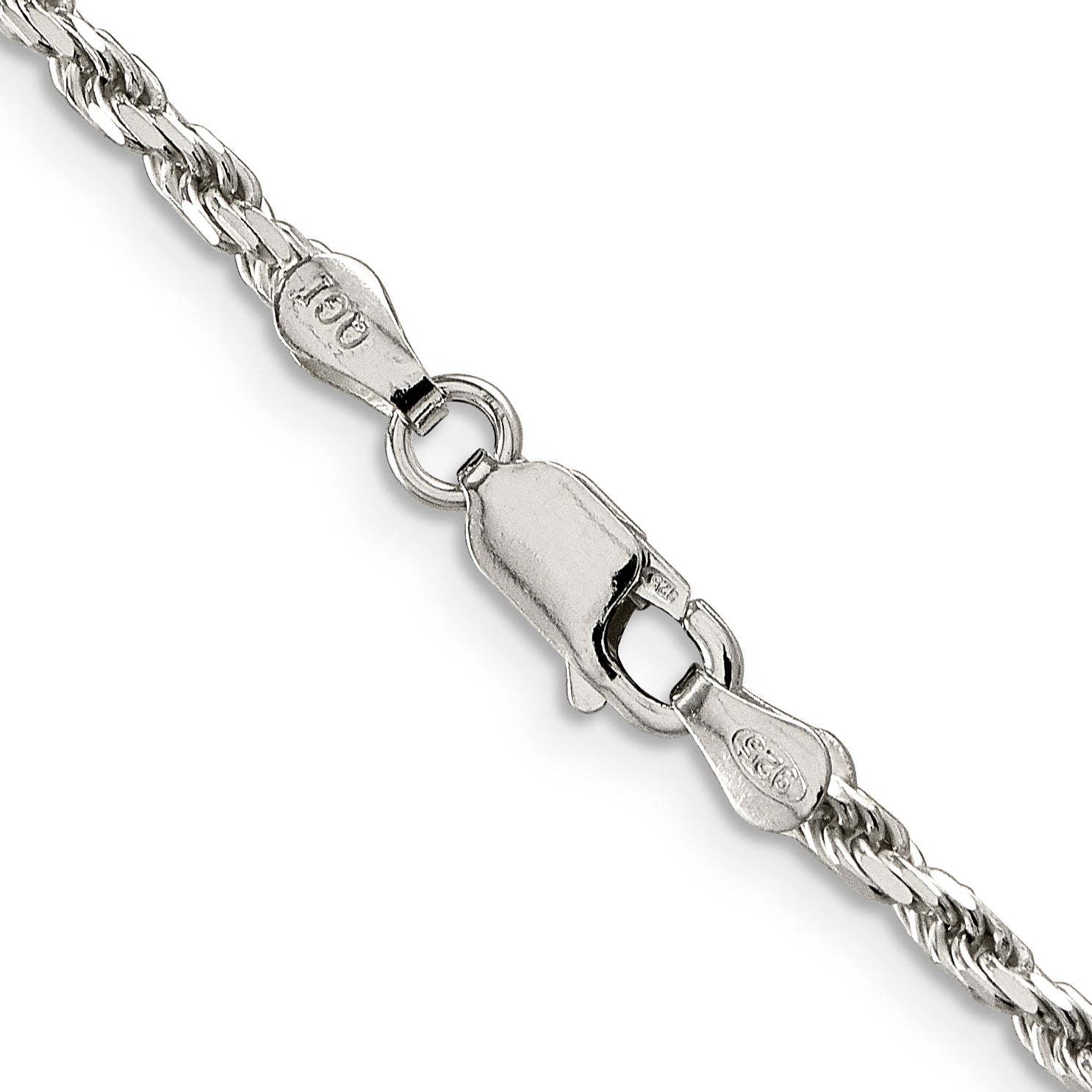 30 Inch Sterling Silver 2.5mm Diamond-Cut Rope Chain Necklace
