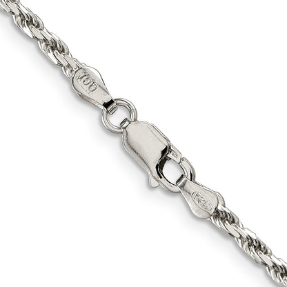 30 Inch Sterling Silver 2.5mm Diamond-Cut Rope Chain Necklace