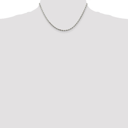 16 Inch Sterling Silver 2.5mm Diamond-Cut Rope Chain Necklace