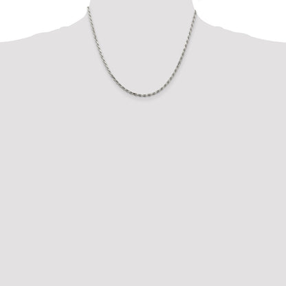 18 Inch Sterling Silver 2.5mm Diamond-Cut Rope Chain W/2In Ext.