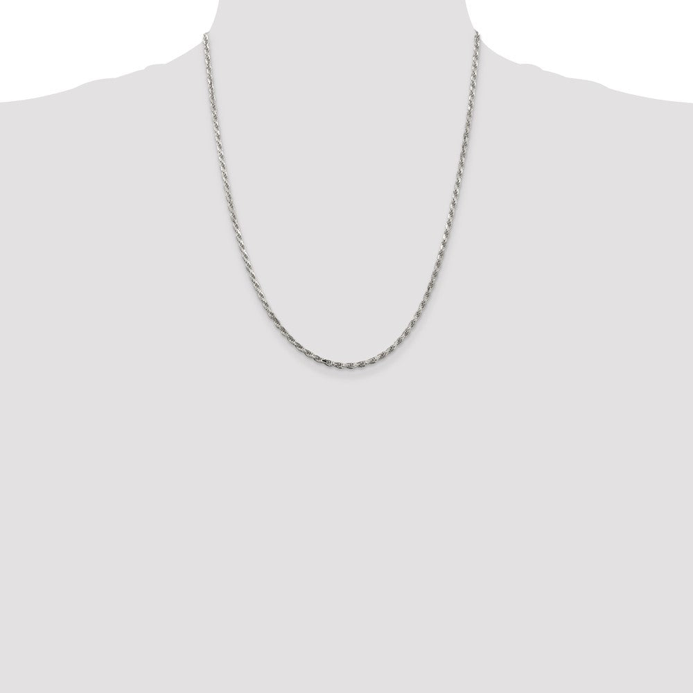 22 Inch Sterling Silver 2.5mm Diamond-Cut Rope Chain Necklace