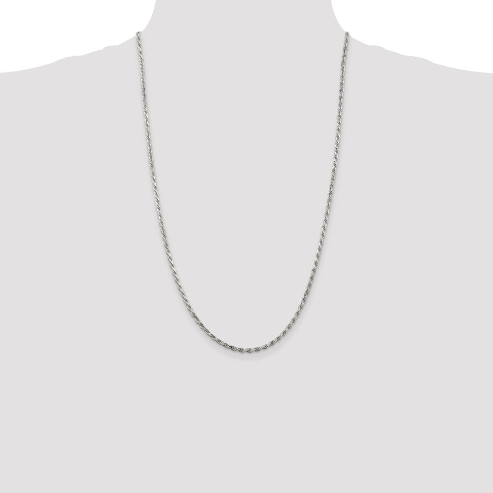 26 Inch Sterling Silver 2.5mm Diamond-Cut Rope Chain Necklace