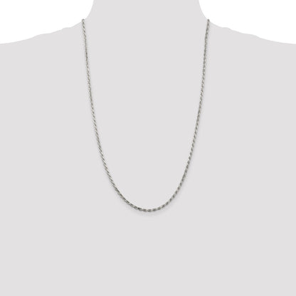 26 Inch Sterling Silver 2.5mm Diamond-Cut Rope Chain Necklace