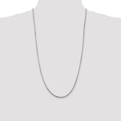 28 Inch Sterling Silver 2.5mm Diamond-Cut Rope Chain Necklace