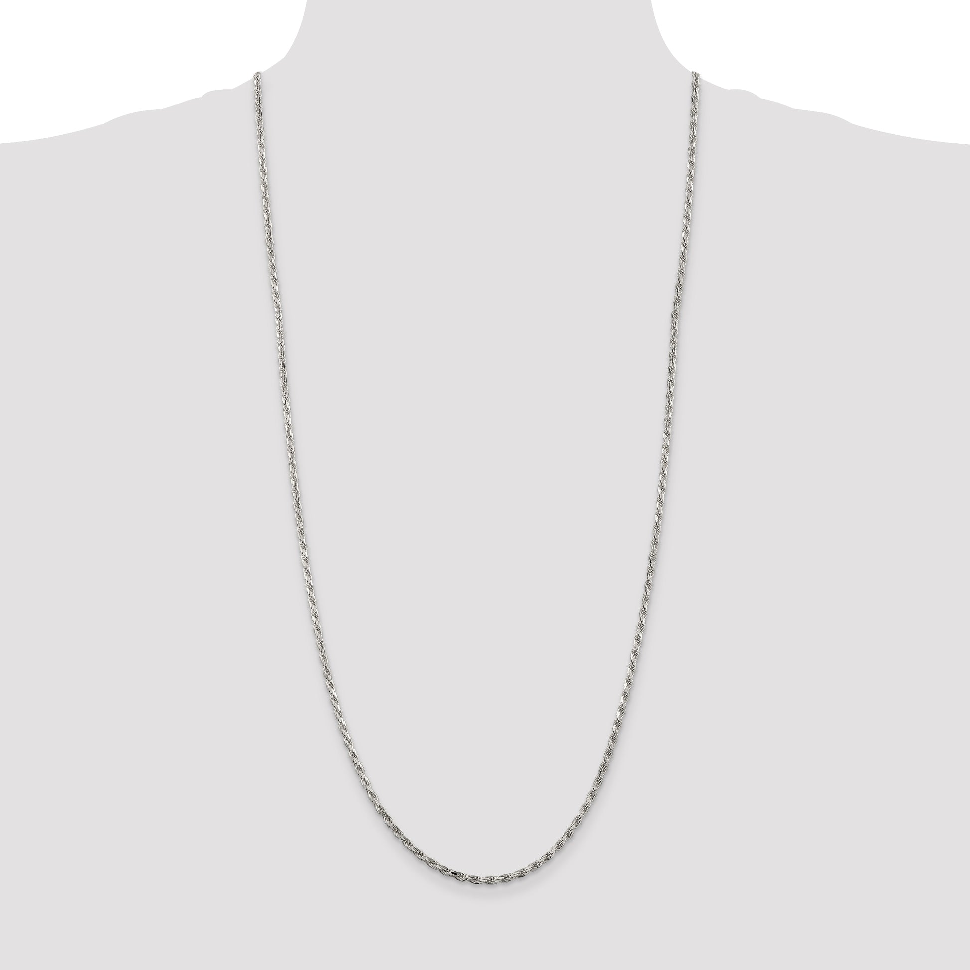 30 Inch Sterling Silver 2.5mm Diamond-Cut Rope Chain Necklace