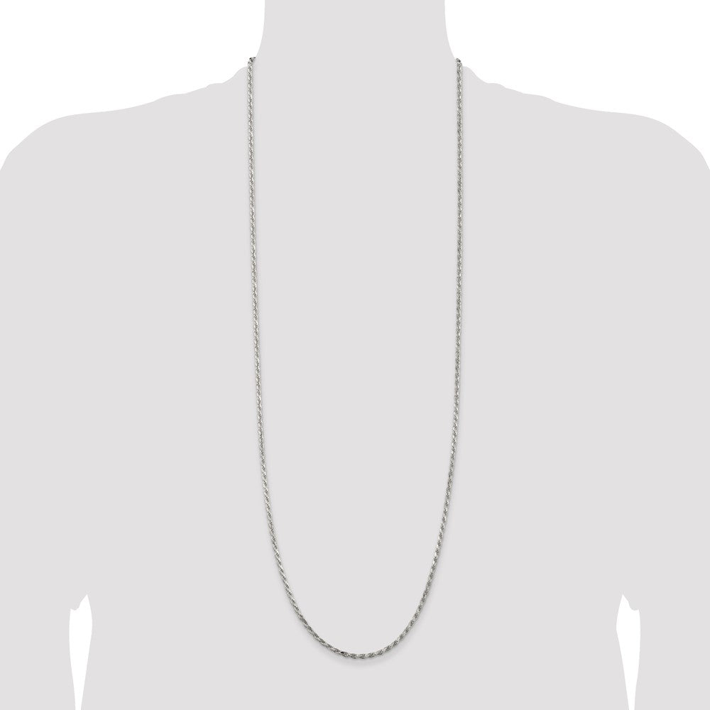 36 Inch Sterling Silver 2.5mm Diamond-Cut Rope Chain Necklace