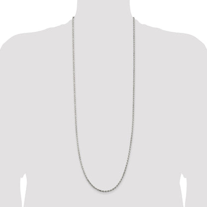 36 Inch Sterling Silver 2.5mm Diamond-Cut Rope Chain Necklace