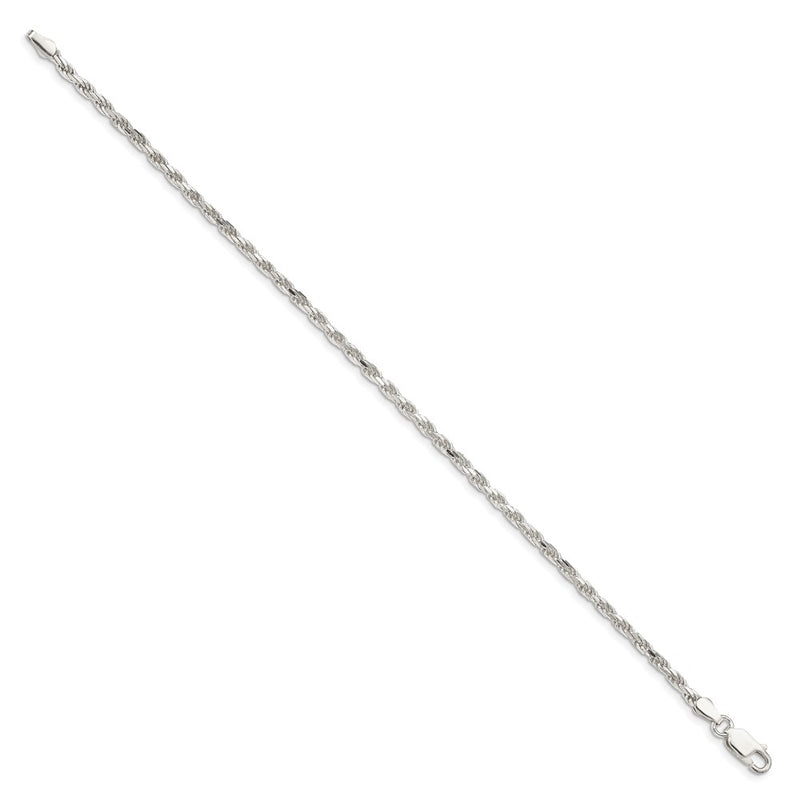 7 Inch Sterling Silver 2.5mm Diamond-cut Rope Chain Bracelet