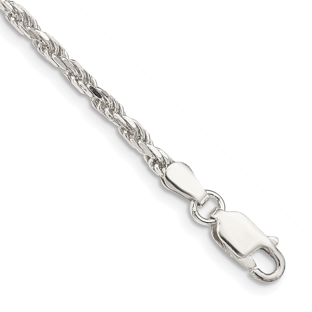 8 Inch Sterling Silver 2.5mm Diamond-cut Rope Chain Bracelet