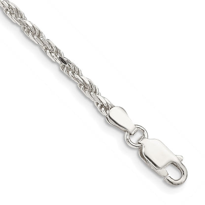 8 Inch Sterling Silver 2.5mm Diamond-cut Rope Chain Bracelet