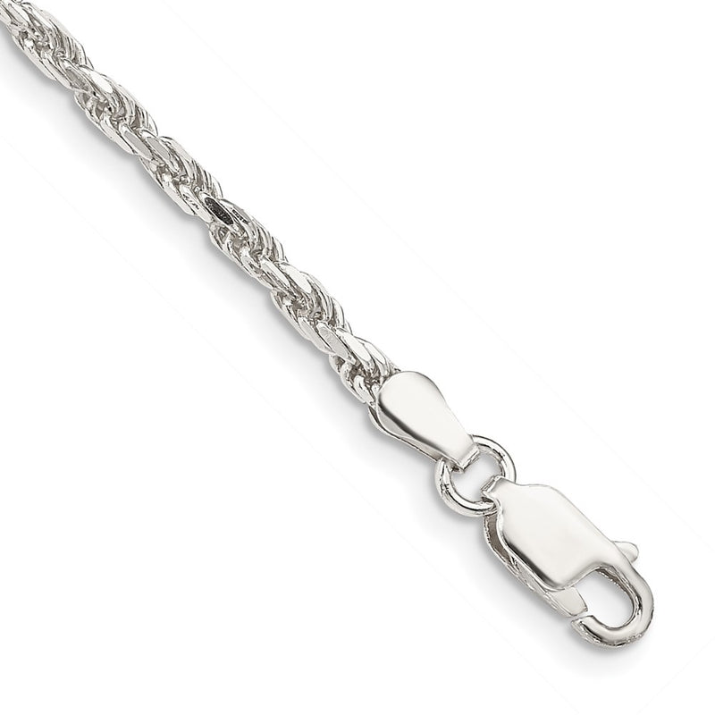 8 Inch Sterling Silver 2.5mm Diamond-cut Rope Chain Bracelet
