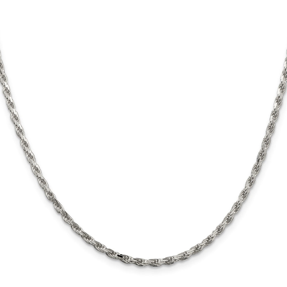 36 Inch Sterling Silver Rhodium-Plated 2.5mm Diamond-Cut Rope Chain Necklace