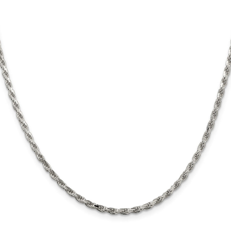 36 Inch Sterling Silver Rhodium-Plated 2.5mm Diamond-Cut Rope Chain Necklace