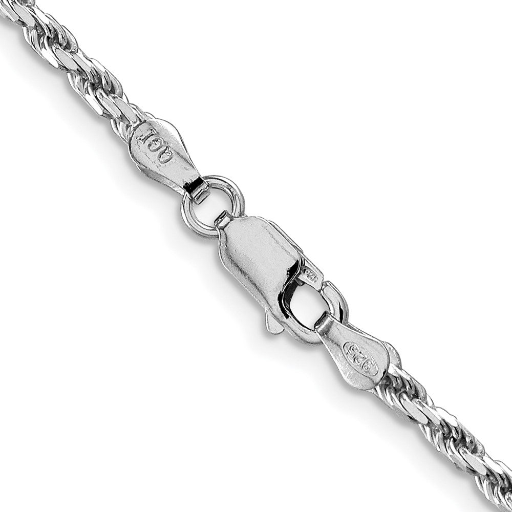 36 Inch Sterling Silver Rhodium-Plated 2.5mm Diamond-Cut Rope Chain Necklace
