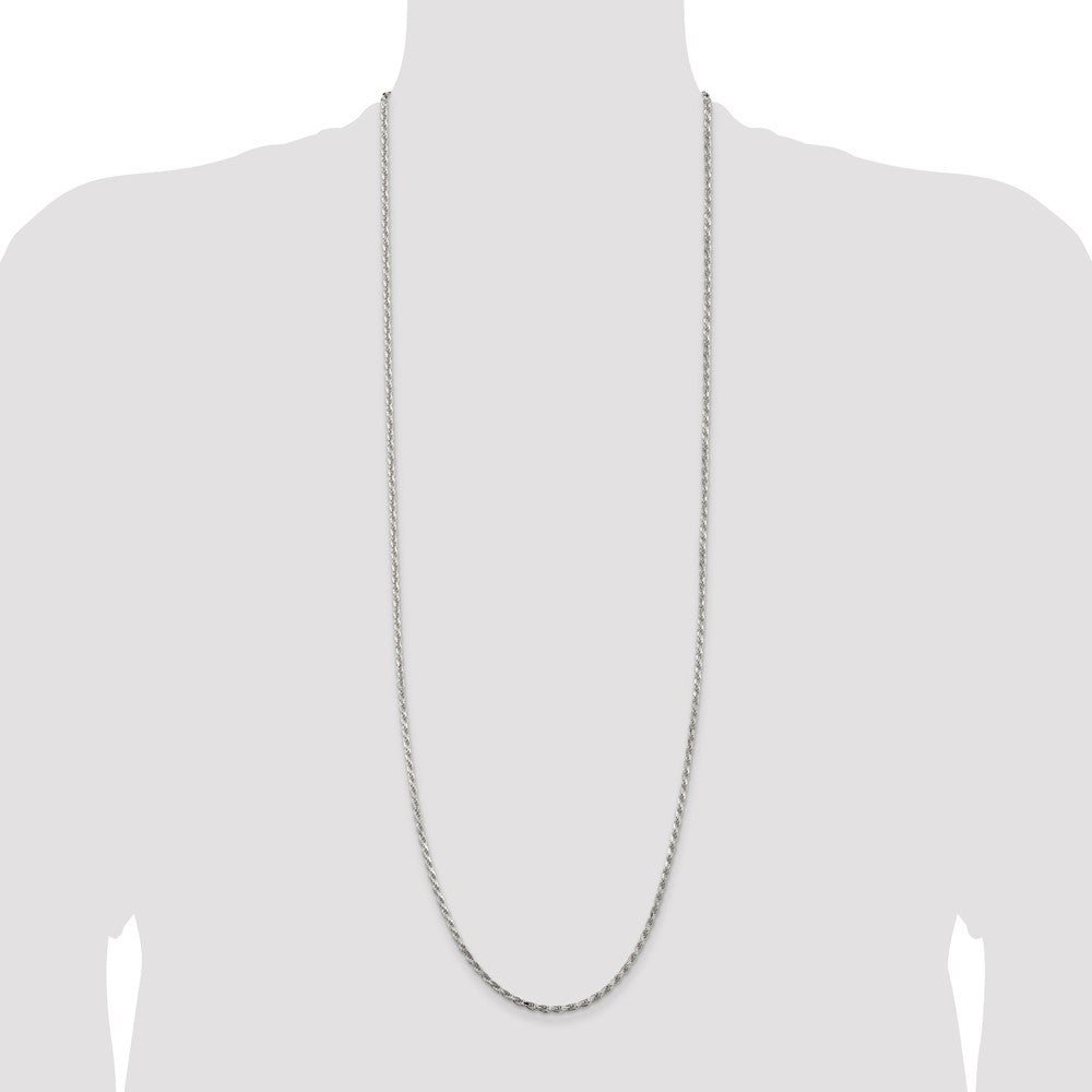 36 Inch Sterling Silver Rhodium-Plated 2.5mm Diamond-Cut Rope Chain Necklace