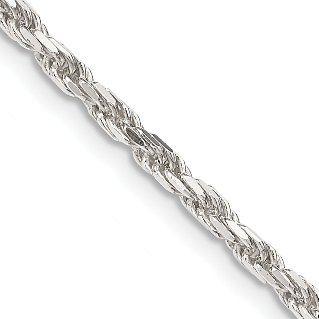 30 Inch Sterling Silver 2.5mm Diamond-Cut Rope Chain Necklace