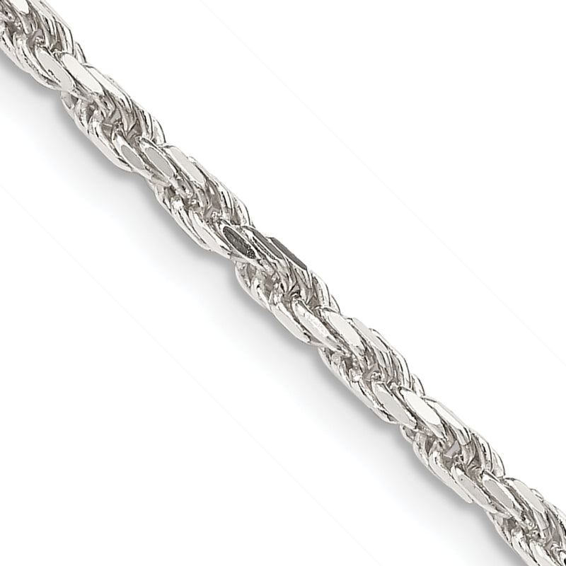 30 Inch Sterling Silver 2.5mm Diamond-Cut Rope Chain Necklace