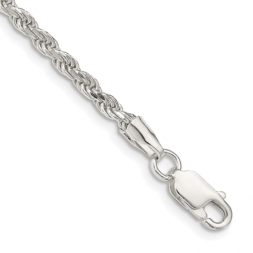 8 Inch Sterling Silver 2.75mm Diamond-cut Rope Chain Bracelet
