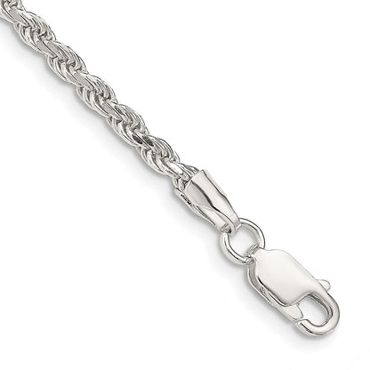 8 Inch Sterling Silver 2.75mm Diamond-cut Rope Chain Bracelet