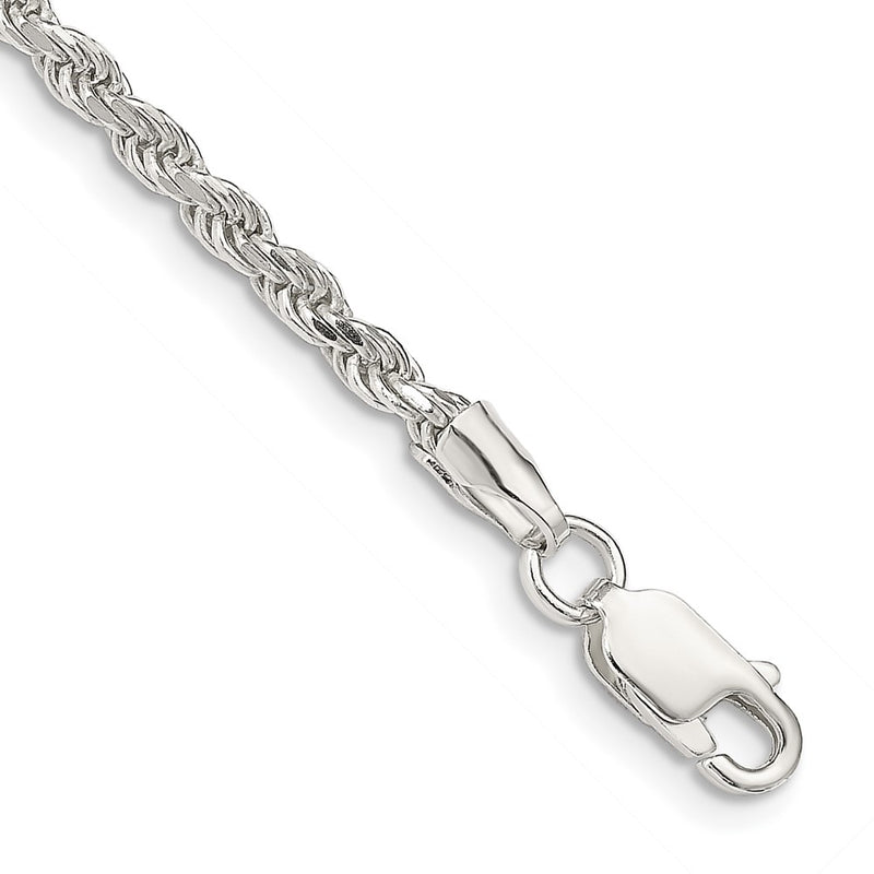 8 Inch Sterling Silver 2.75mm Diamond-cut Rope Chain Bracelet