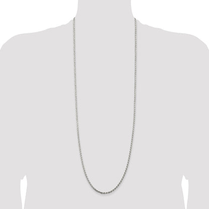 36 Inch Sterling Silver Rhodium-Plated 2.75mm Diamond-Cut Rope Chain Necklace