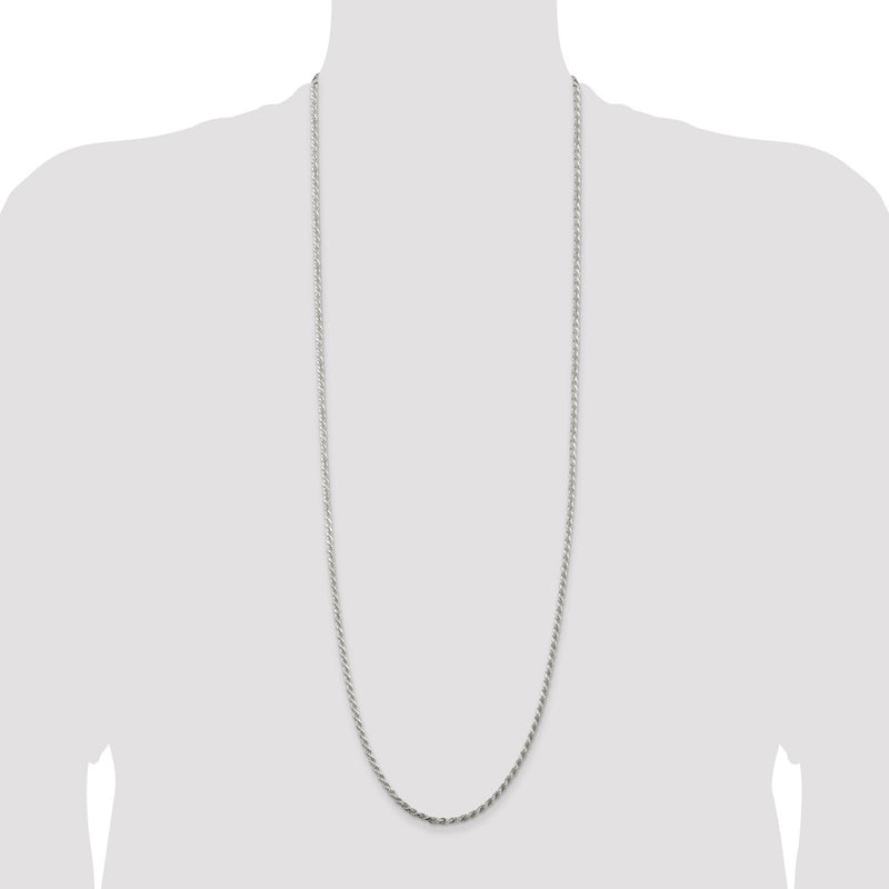 36 Inch Sterling Silver Rhodium-Plated 2.75mm Diamond-Cut Rope Chain Necklace