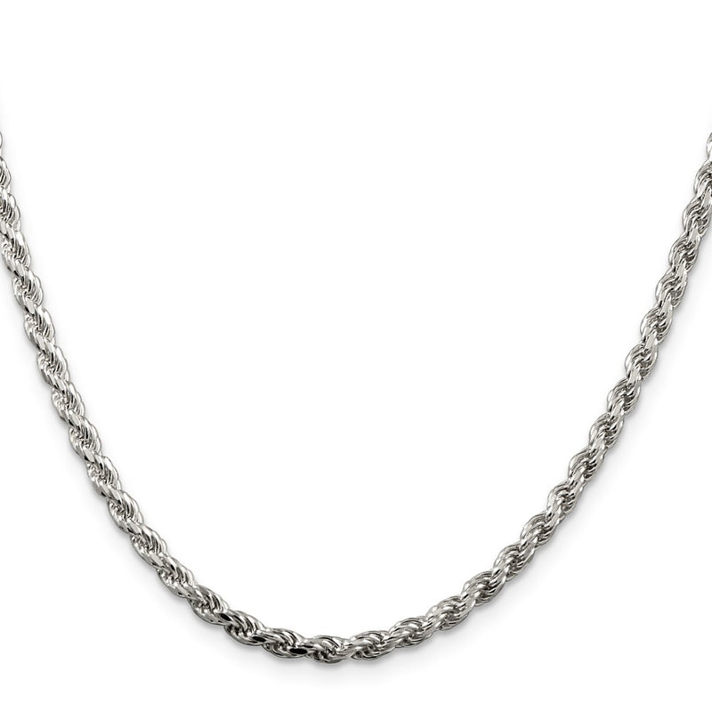 42 Inch Sterling Silver 3.2mm Diamond-Cut Rope Chain Necklace