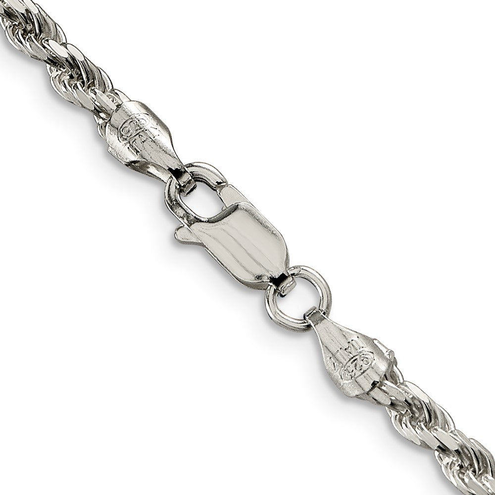 36 Inch Sterling Silver Rhodium-Plated 3.2mm Diamond-Cut Rope Chain Necklace