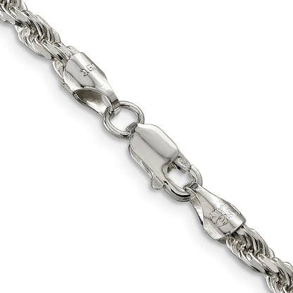 36 Inch Sterling Silver 3.75mm Diamond-Cut Rope Chain Necklace
