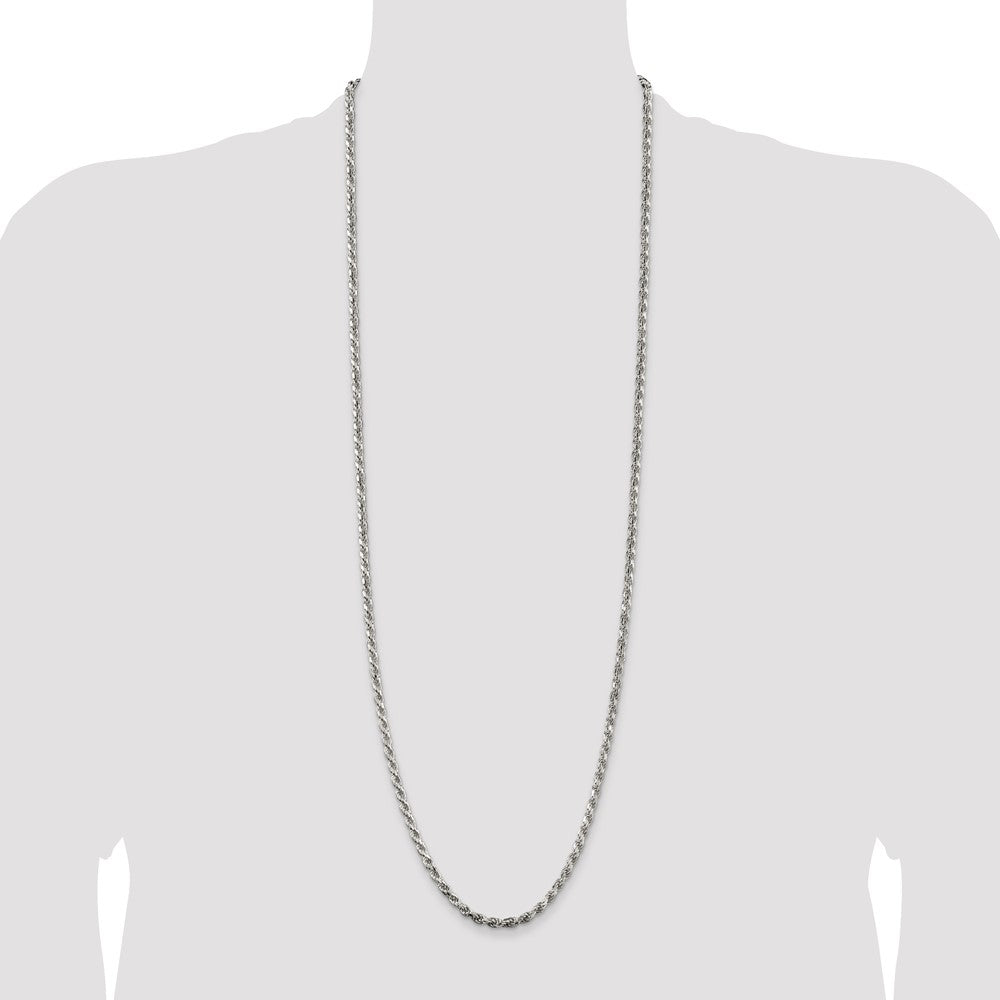 36 Inch Sterling Silver 3.75mm Diamond-Cut Rope Chain Necklace