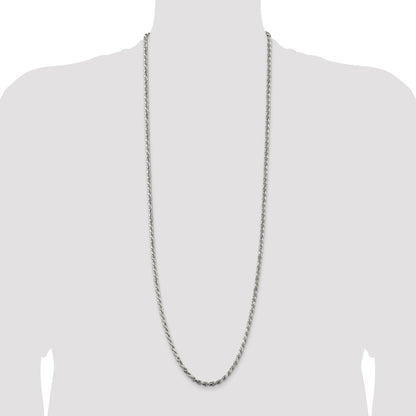 36 Inch Sterling Silver 3.75mm Diamond-Cut Rope Chain Necklace
