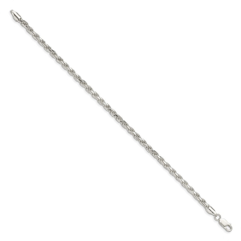8 Inch Sterling Silver 3.75mm Diamond-cut Rope Chain Bracelet