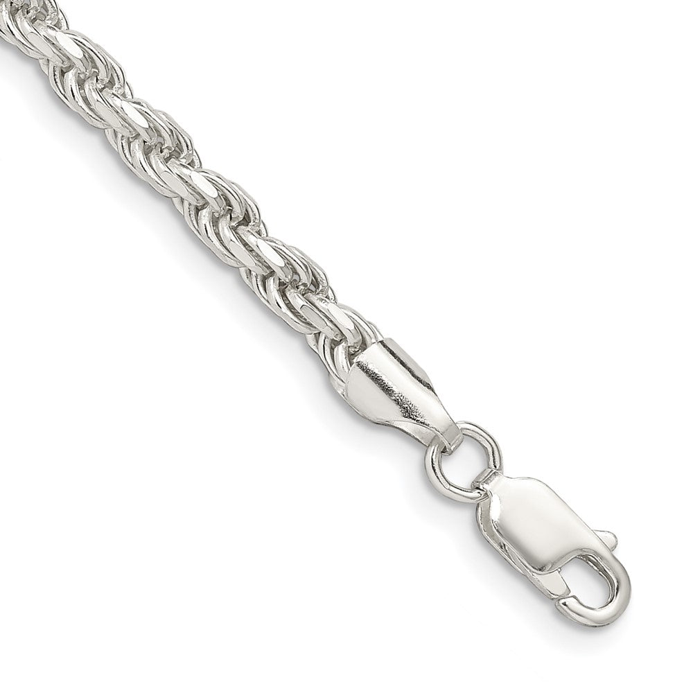 8 Inch Sterling Silver 3.75mm Diamond-cut Rope Chain Bracelet