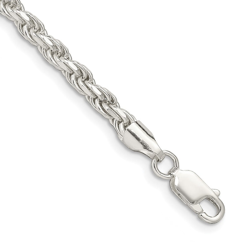 8 Inch Sterling Silver 3.75mm Diamond-cut Rope Chain Bracelet