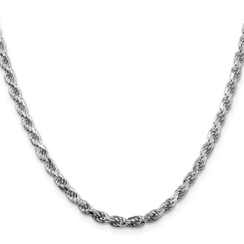 30 Inch Sterling Silver Rhodium-Plated 3.75mm Diamond-Cut Rope Chain Necklace