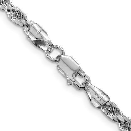 30 Inch Sterling Silver Rhodium-Plated 3.75mm Diamond-Cut Rope Chain Necklace