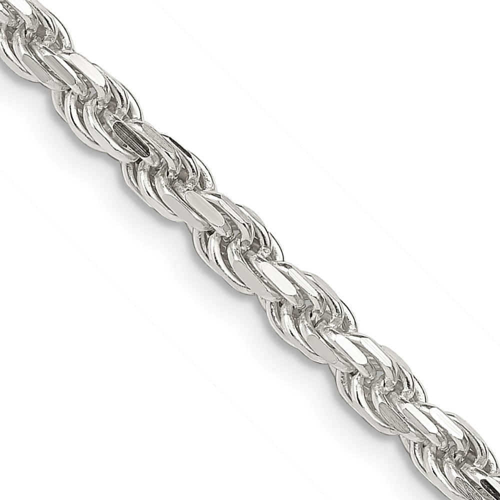 36 Inch Sterling Silver 3.75mm Diamond-Cut Rope Chain Necklace